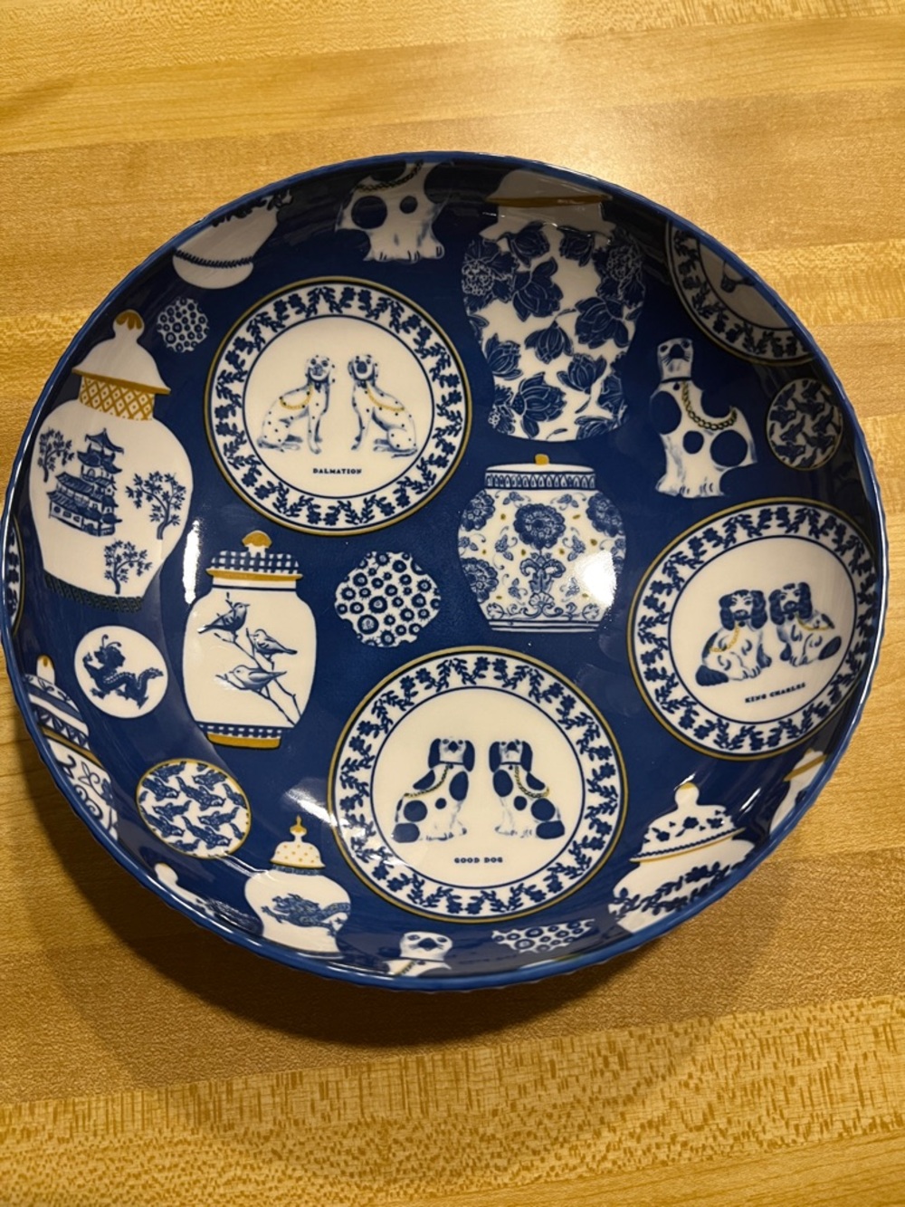 #17385**Blue & White Decorative Dog Motif Ceramic Bowl - Home Art - Picture 2 of 11